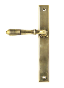 View 45419 - Aged Brass Reeded Slimline Lever Latch Set FTA offered by HiF Kitchens