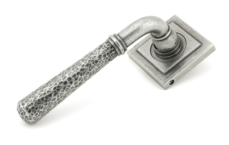 View 49992 - Pewter Hammered Newbury Lever on Rose Set (Square) - Unsprung - FTA offered by HiF Kitchens
