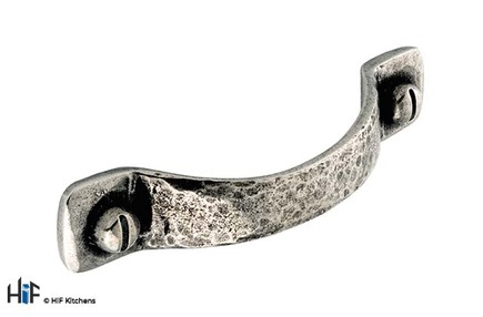 View H149.128.HPE Kilby Bow Handle Raw Pewter 128mm Hole Centre offered by HiF Kitchens